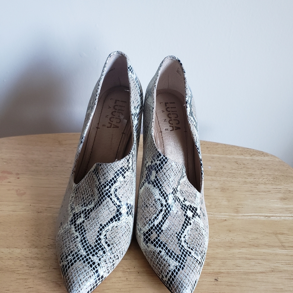 Lucca Lane brand snake print high heels